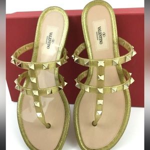 Valentino Rockstud Flat Rubber Jelly Thong Sandal